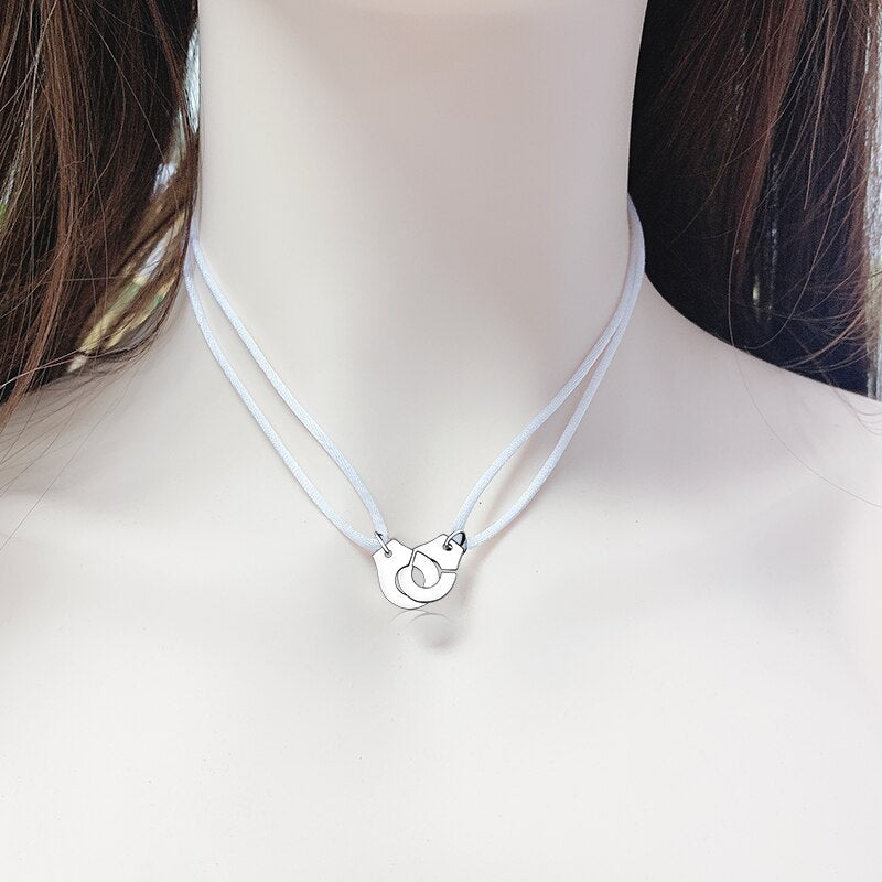 Handcuff Pendant Necklace, 925 Sterling Silver with Adjustable Cord