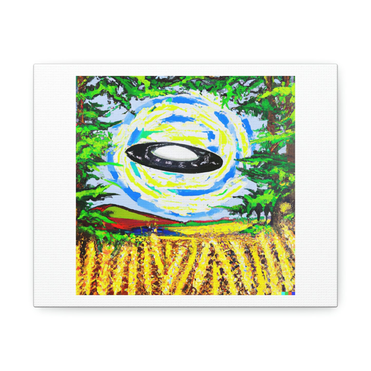 UFO Landing in the Haywain Painting 'Designed by AI' Art Print on Canvas