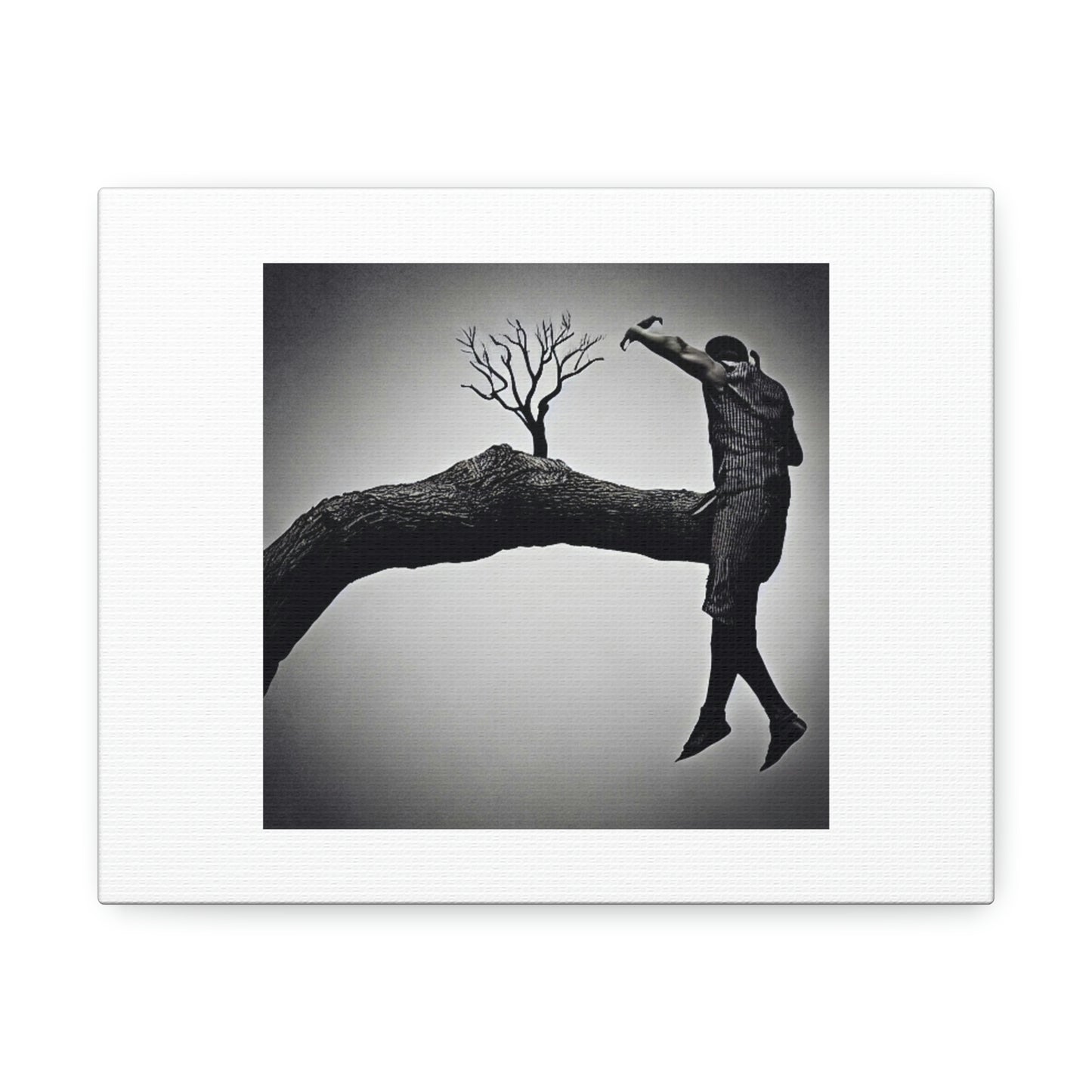 Man Fighting A Tree Climate Action Digital Art 'Designed by AI' on Satin Canvas