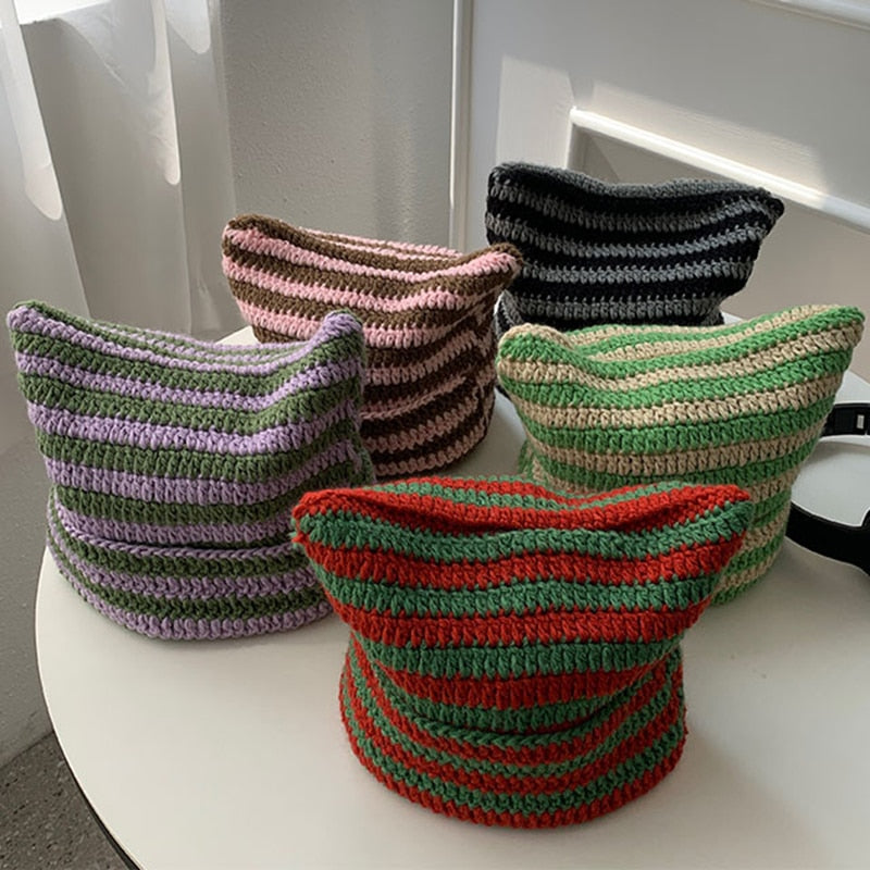 MIIA® Cute Knitted Striped Beanie Hat