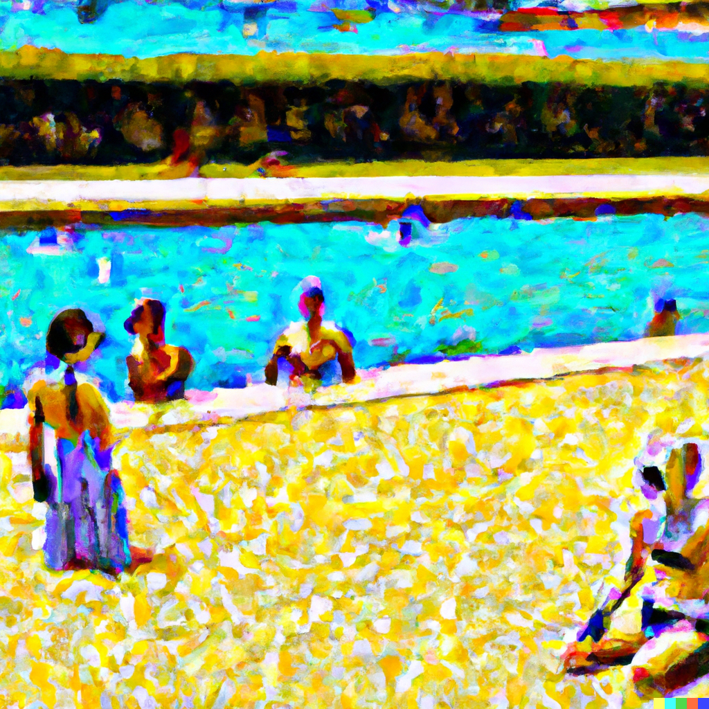 Bathers at Asnières With Humanoid Robots In The Style Of Georges Seurat Digital Art 'Designed by AI' Classic Matte Paper Wooden Framed Poster