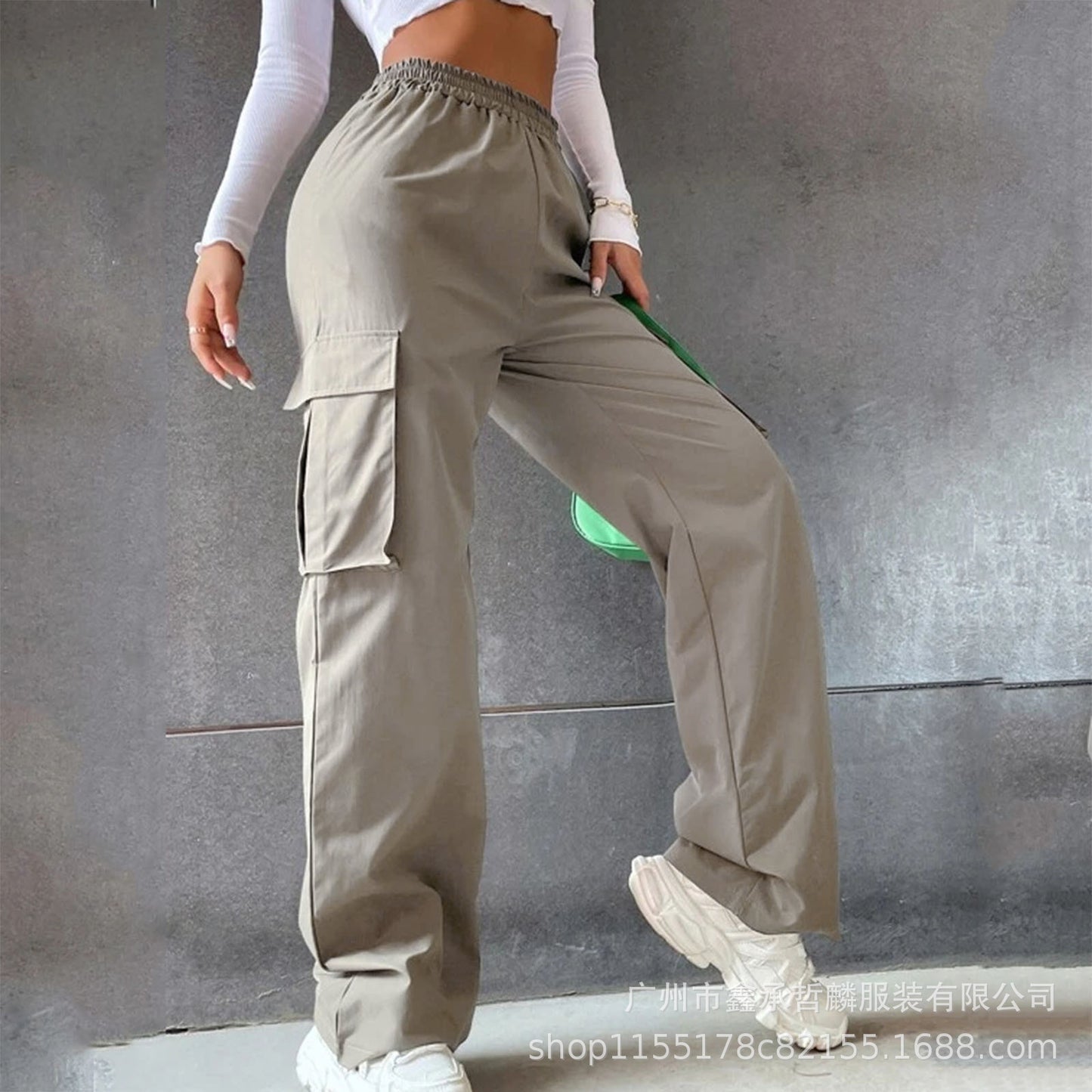 Vireous Beltless High Waist Women's Pants Loose Style Casual