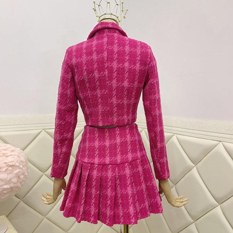 Vintage Pink Tweed Women's Two-Piece Set