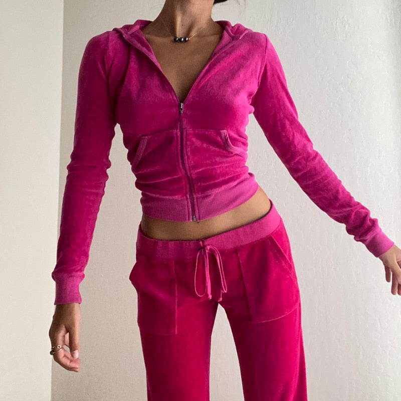 Women's Velvet Full-Zip Crop Top Retro Hoodie