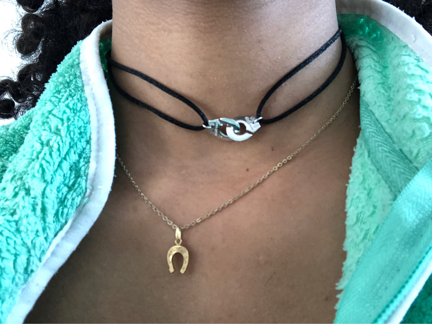 Handcuff Pendant Necklace, 925 Sterling Silver with Adjustable Cord