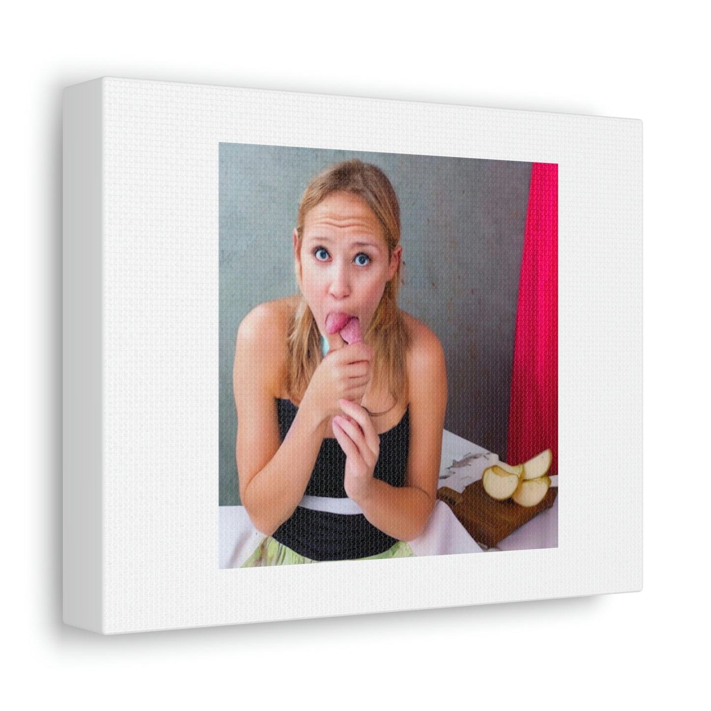 Girl Eating Semen Soup Digital Art 'Designed by AI' on Satin Canvas, Stretched