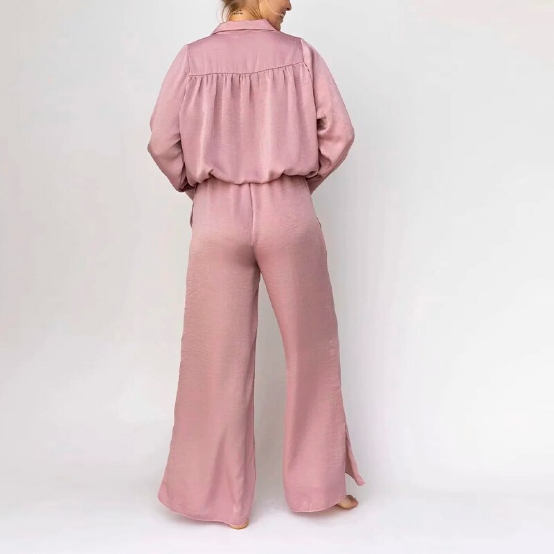Vireous Women's Loose Fit V-Neck Pyjamas Set