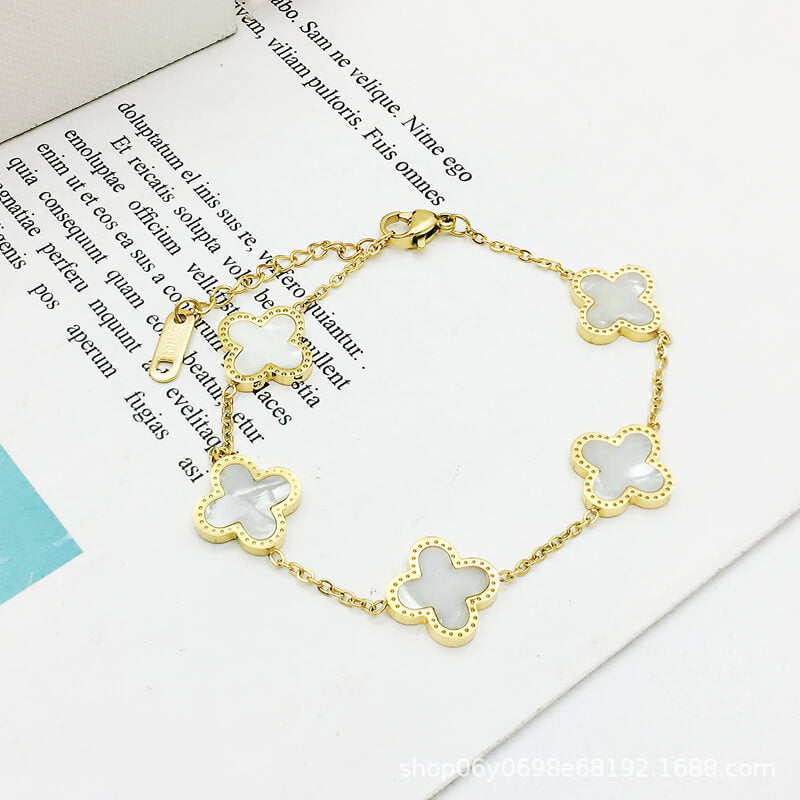 Four Leaf Flower Necklace Earrings Bracelet Set, Titanium