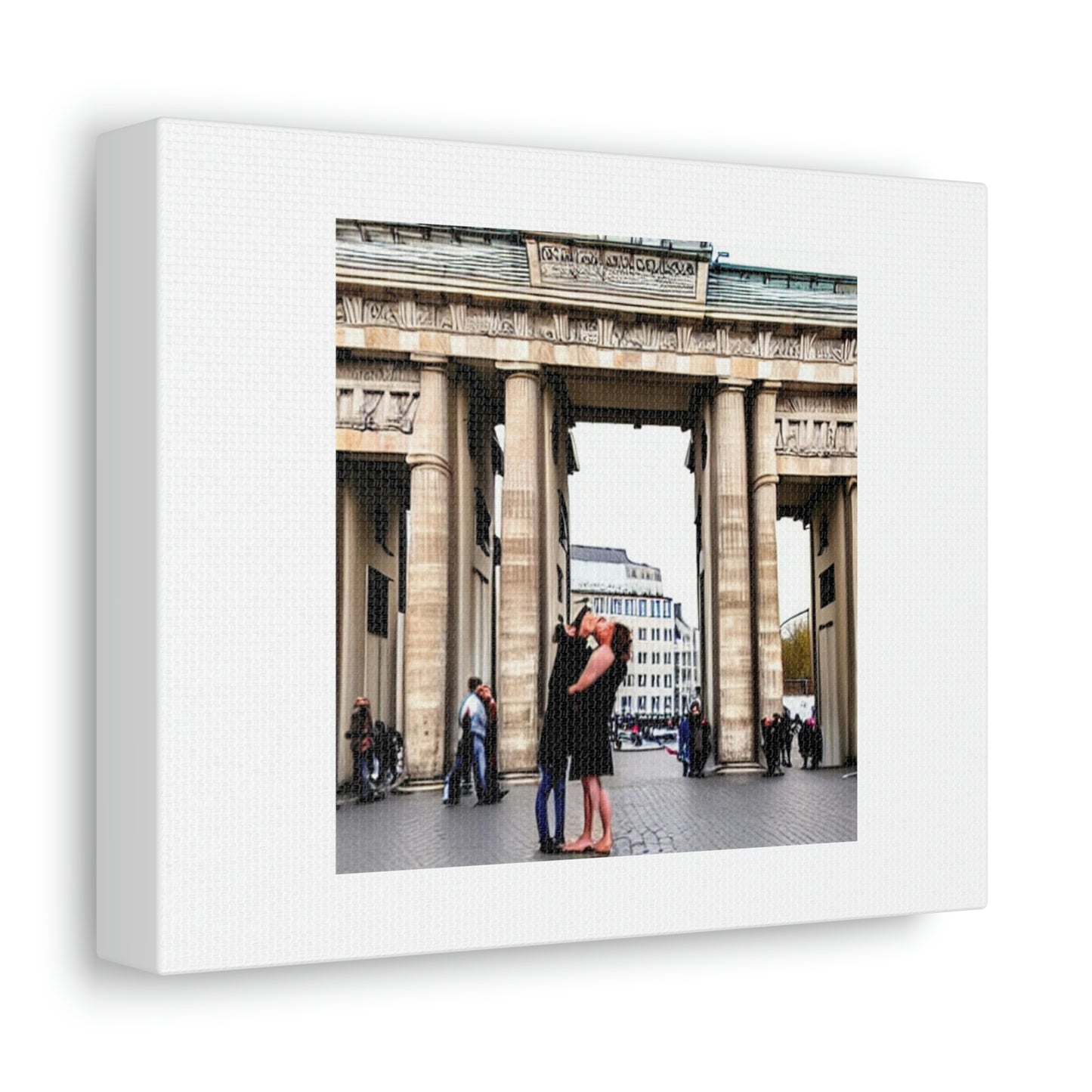 Kissing By The Brandenburg Gate Digital Art 'Designed by AI' on Satin Canvas