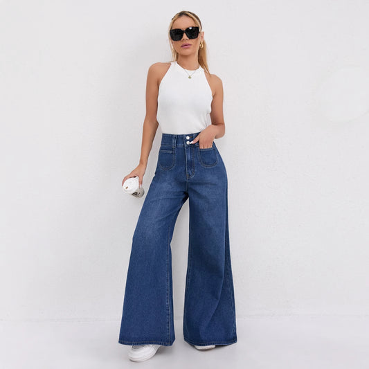 Vireous High-Waist Floor-Length Flared Fashion Jeans, Plus Sizes