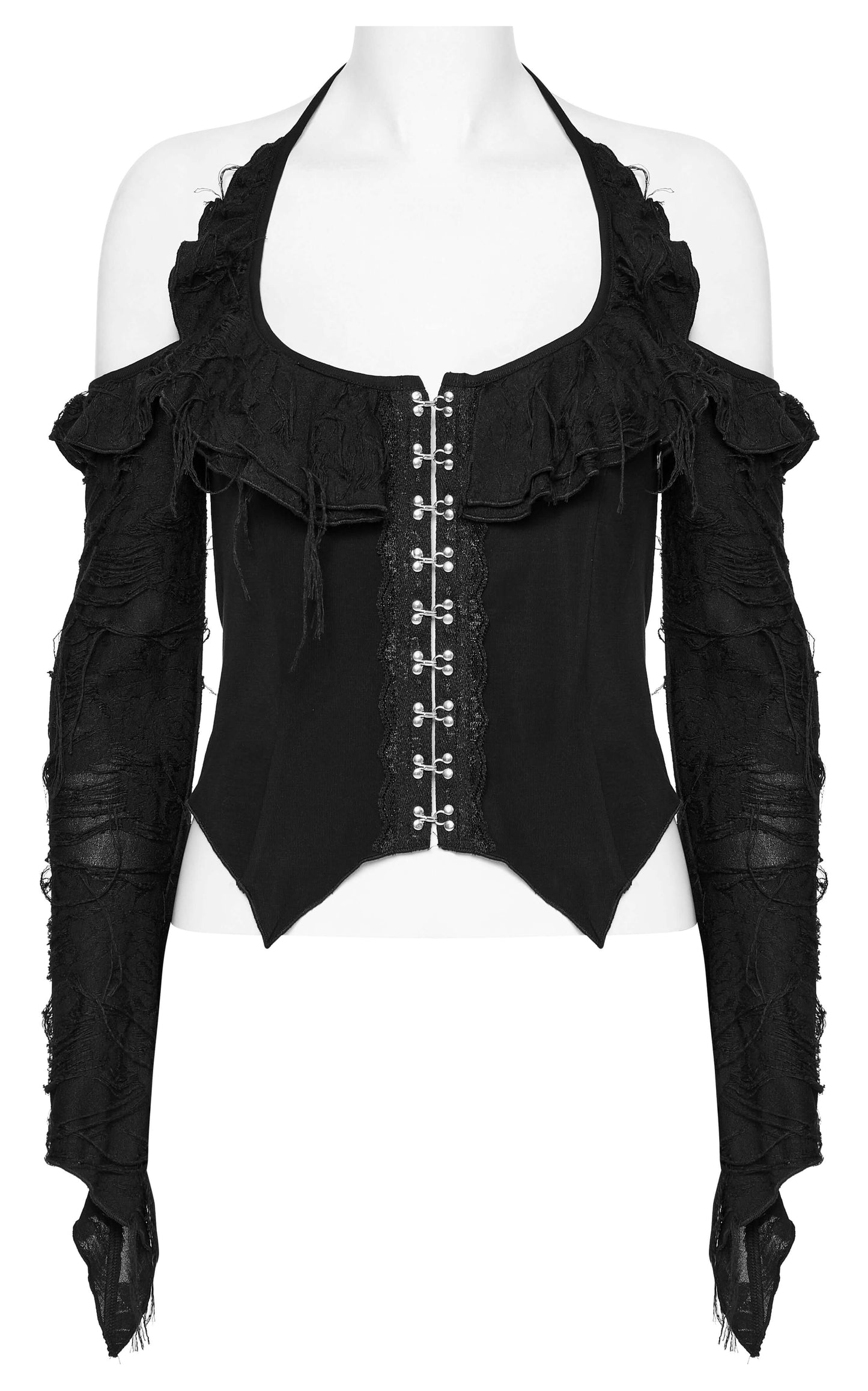 Punk Rave Clarabelle Wenchy Halter Neck Distressed-Look Top