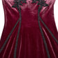 Punk Rave Isolde Velvet Lace-Sleeve Dress in Red