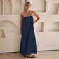 Vireous Loose Suspender Dress Summer Fashion Colour-Contrast Long Dress