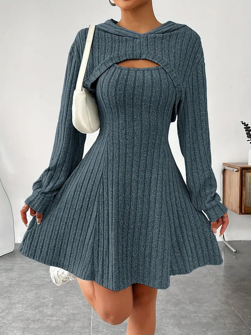 Vireous Two-Piece Dress, New Season Hooded Shawl Dress