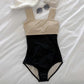 Nude and Black Chic Minimalist Women's One-Piece Swmsuit