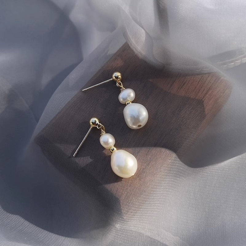 High Quality Natural Baroque Pearl Eardrops, 925 Sterling Silver