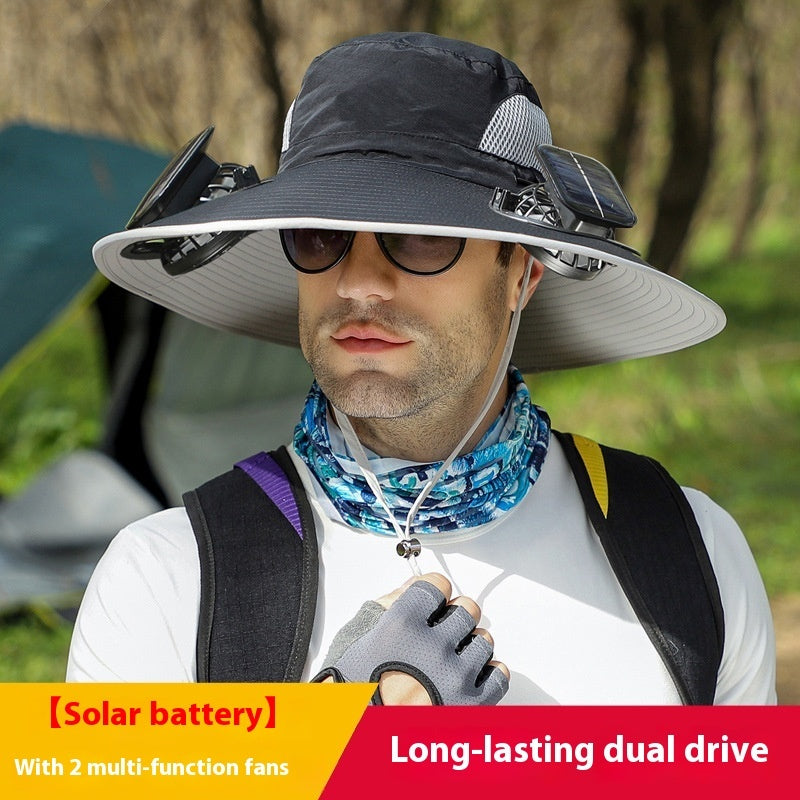 Outdoor Wide-Brim Sun Hat with USB Charging, Solar-Powered Cooling