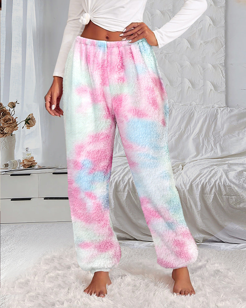 Women's Tie-Dyed Double-Sided Fleece Home Trousers