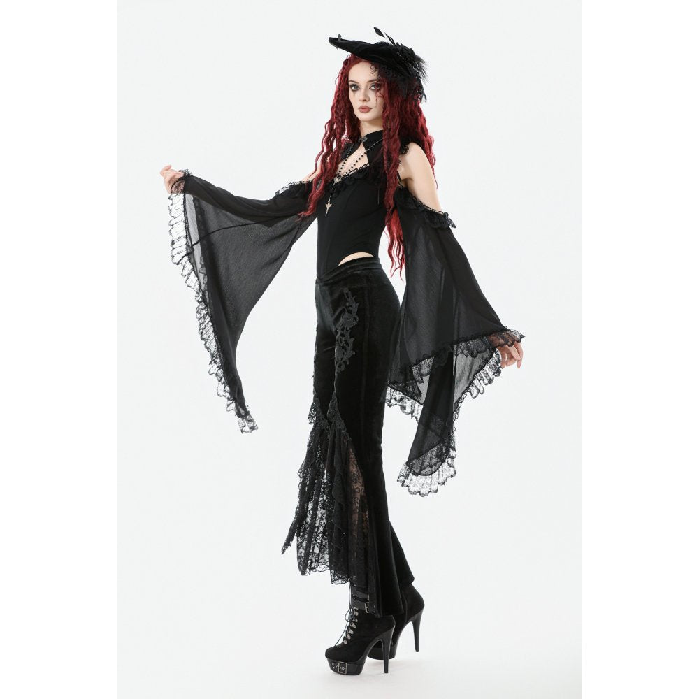 Dark in Love Erzebeth Velvet Lace Flare Trousers in Black