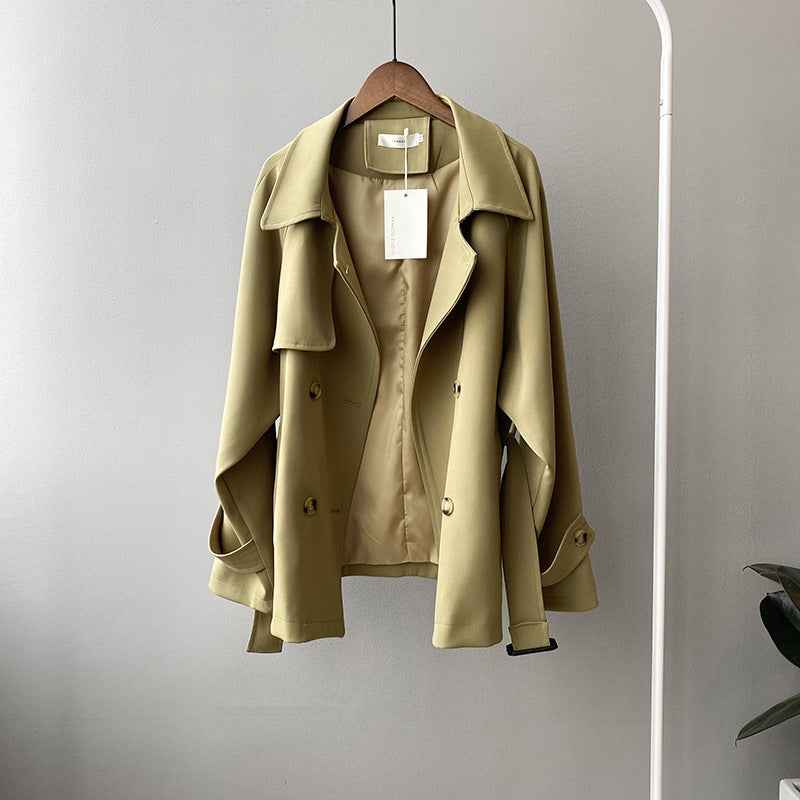 Women's Short Belted Trench Coat, Spring and Autumn Collection