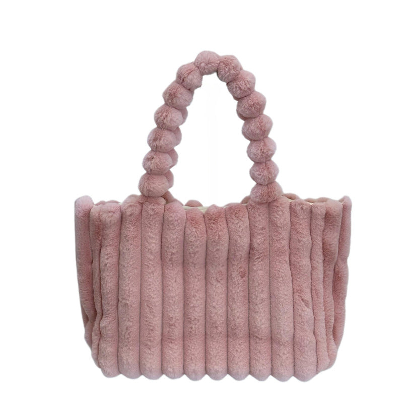 Vireous Block Colour All-Matching Fur Handbag