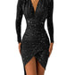Tailored Chain Print Ruched-Waist Slim Dress