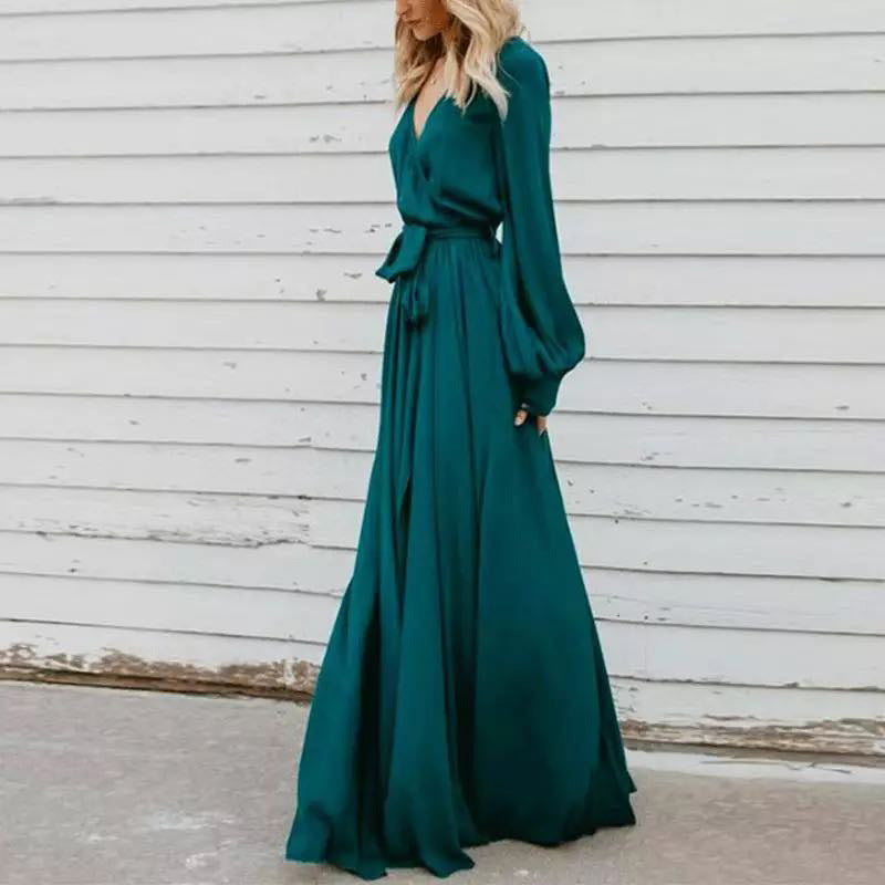 Vireous Long Sleeve Elegant Crossover 'Celtic' Long Dress