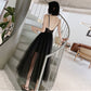 Black Sexy Suspenders V-Neck Women's Gauze Evening Dress