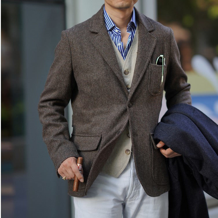 British-Style Retro Men's Tweed Wool Blazer