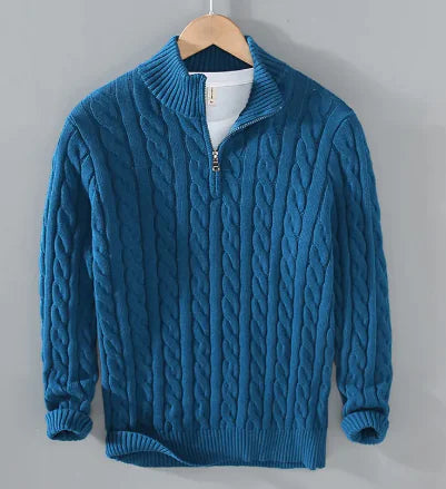 Vireous Classic Cable Knit Zip-Up Men’s Sweater