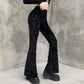 Vireous Women's Black Suede Embossed Casual Trousers