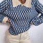 French-Style Diamond Pattern, Polo Neck Women's Sweater