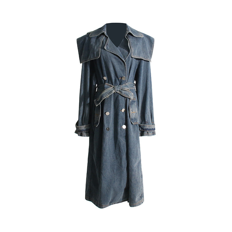 Vireous Lace-Up Waist-Tight Women's Denim Coat