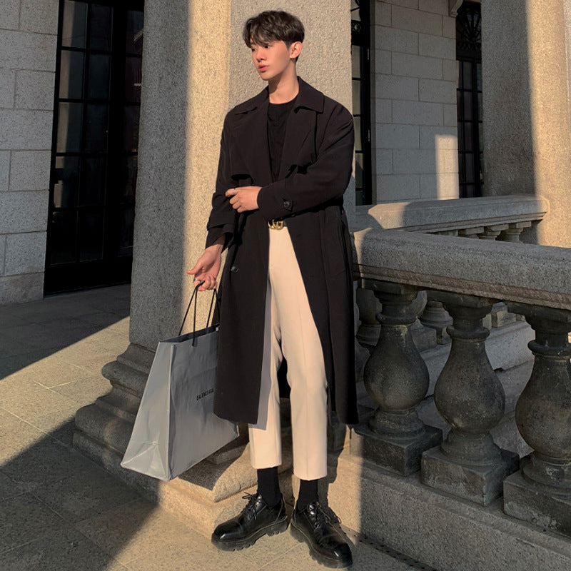 Trench Coat, Men's Mid-Length Loose Overknee British Double-Breasted Coat