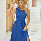 Vireous Summer Sleeveless Dress With Pockets Waist Tie Up, Slit Dress