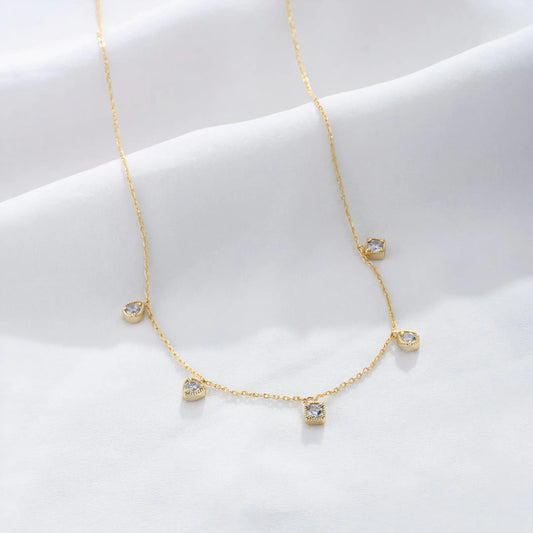 Arden Necklace, Five Spaced Zirconia Stones