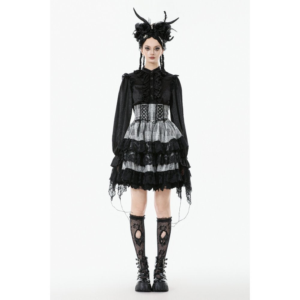 Dark in Love Hexa Layered Tartan Skirt in Black