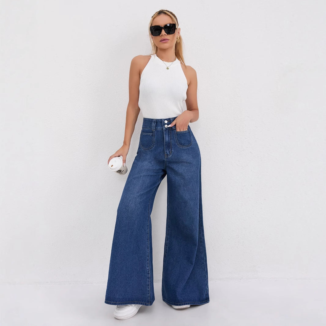 Vireous High-Waist Floor-Length Flared Fashion Jeans, Plus Sizes