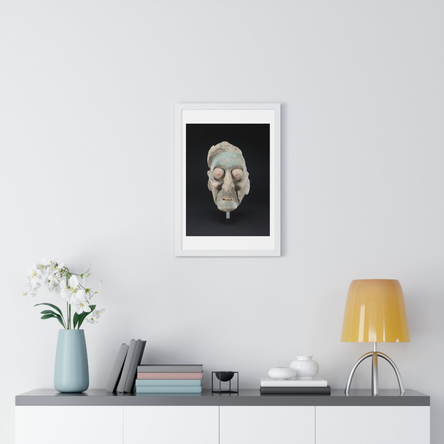 Head from a Figure, Mayan Sculpture (600–909) from the Original, Framed Print