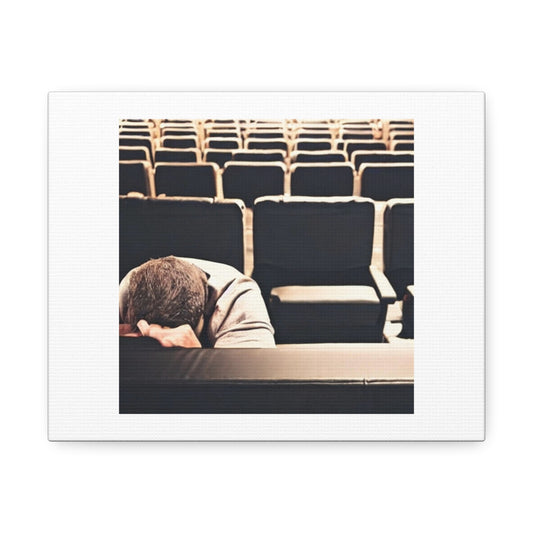 Lonely Man in the Cinema Photorealism Art Print 'Designed by AI' on Satin Canvas