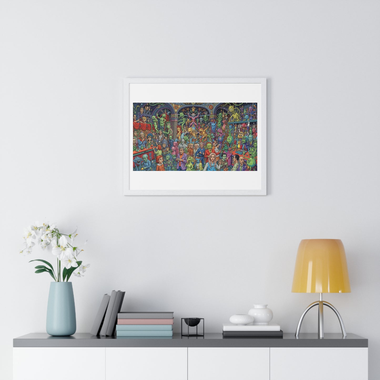 Demons and NPCs Diorama, Cartoon Art 'Designed by AI' Framed Art Print