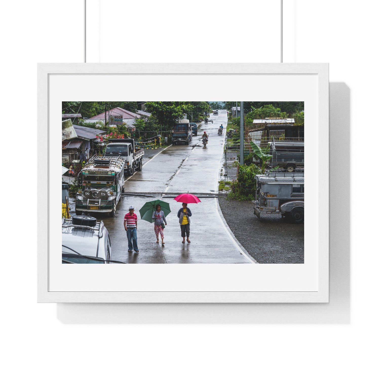 People Walking in the Rain in a Small Village, Nueva Vizcaya, Philippines (2017) Photographic Art, from the Original, Framed Print