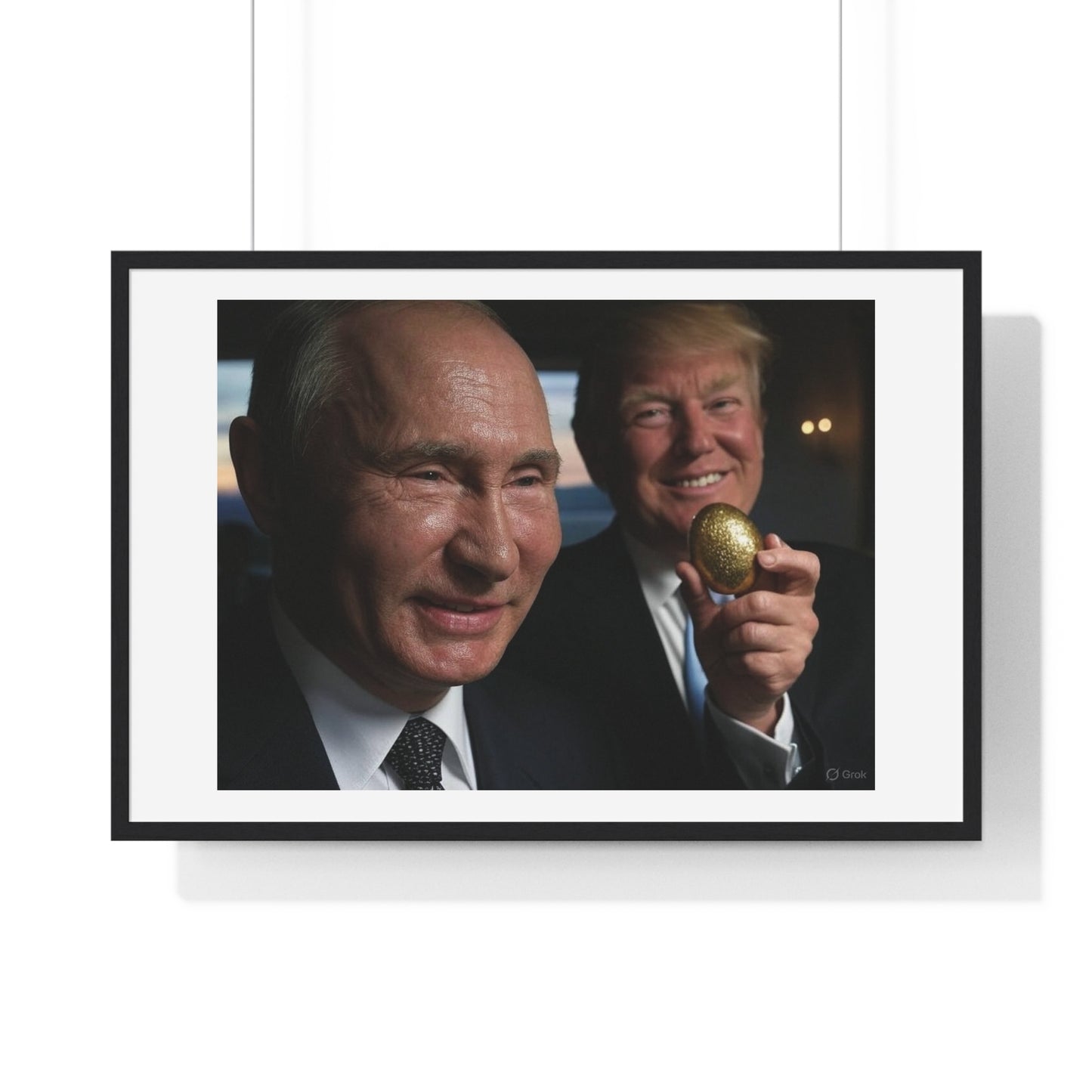 Putin, Trump and the Legend of the Golden Egg, Abstract Art 'Designed by AI' Framed Print