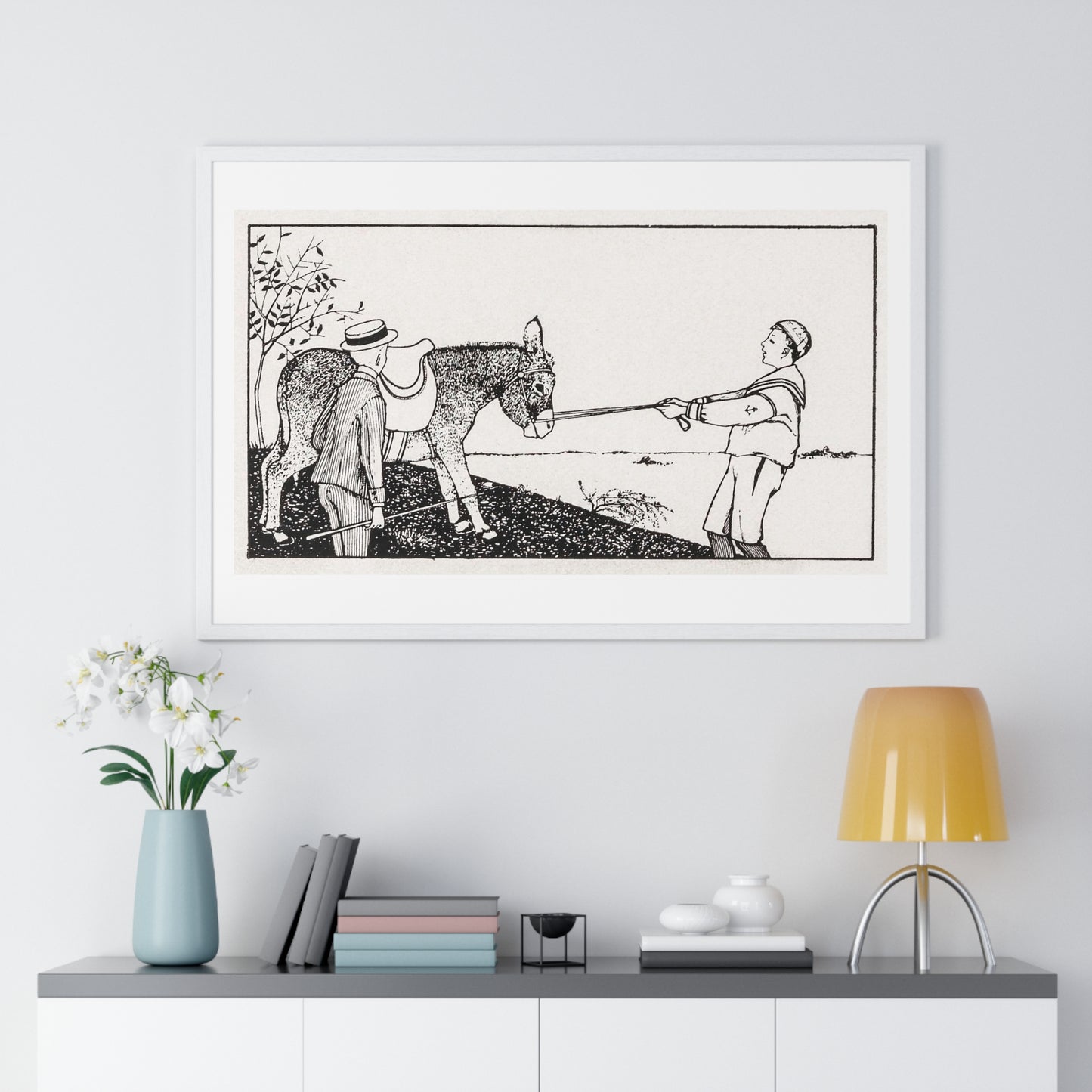 Two Boys and a Donkey by Julie de Graag (1877-1924) from the Original, Framed Print