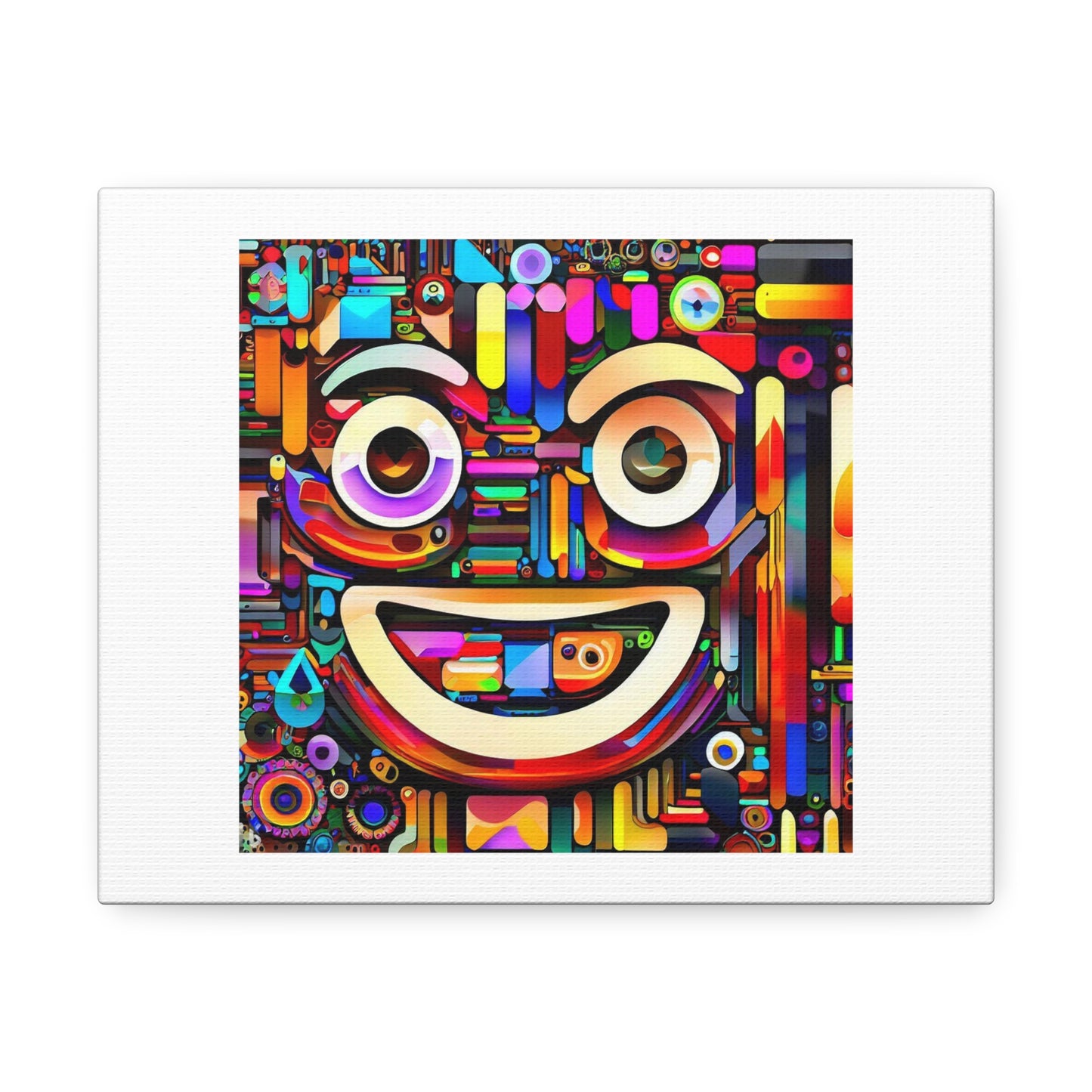 Image of a Happy Face Made Up of Colourful Shapes Like the TV Nightscreen 'Designed by AI' Art Print on Canvas