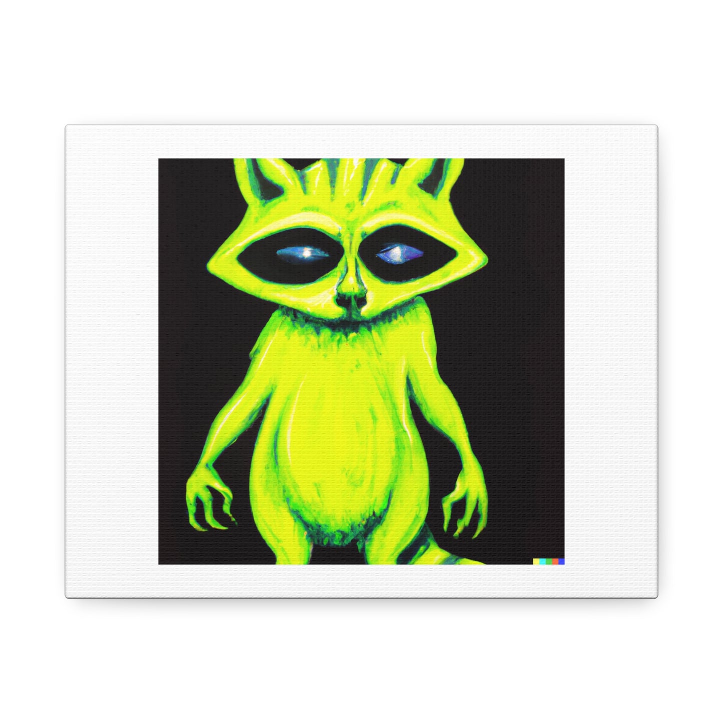 Alien Crossed With a Raccoon Acrylic Painting With Glowing Eyes 'Designed by AI' on Canvas