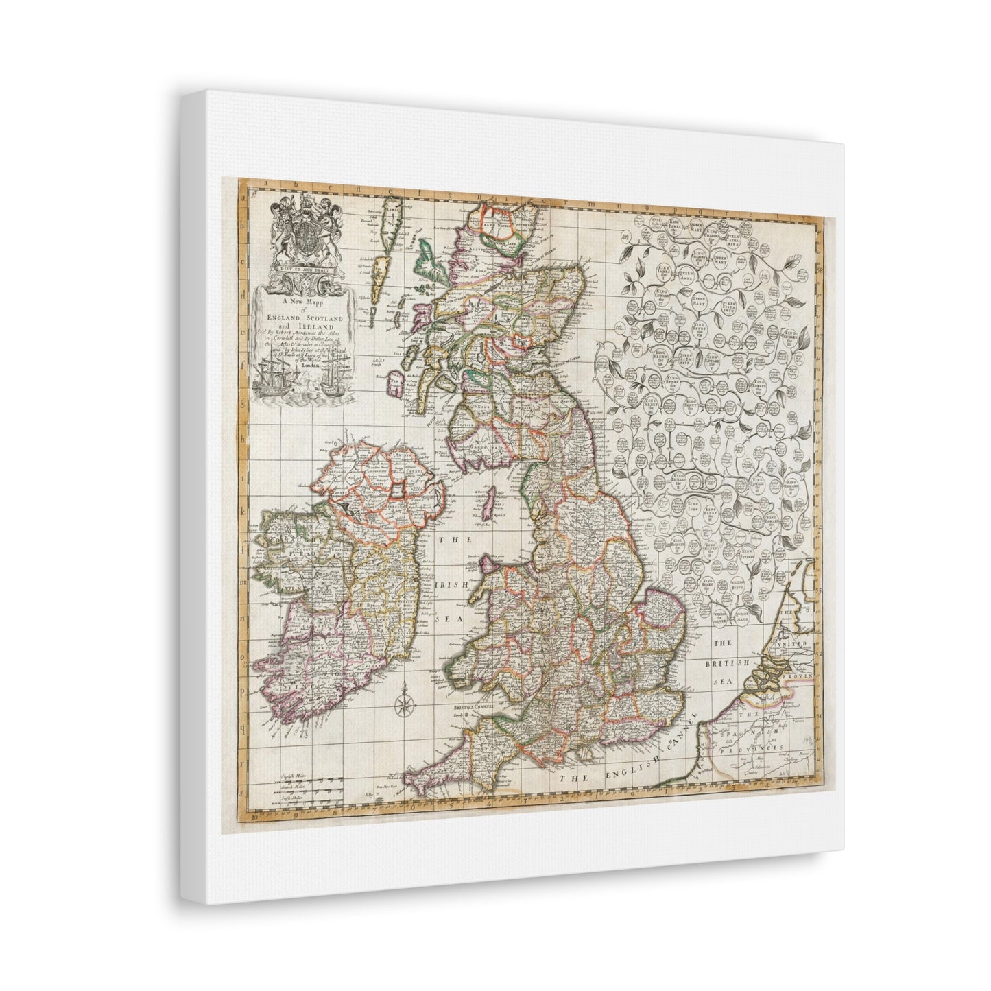 Antique Map of England Scotland and Ireland (1687) drawn by Robert Morden Art Print from the Original on Satin Canvas