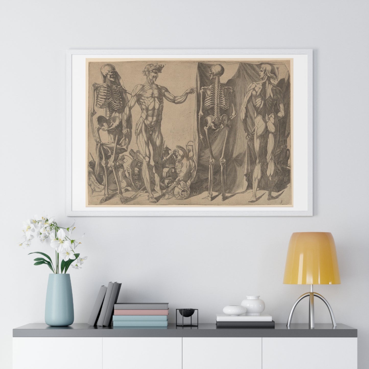 Two Flayed Men and Their Skeletons (1540–1545) by Domenico del Barbiere, from the Original, Framed Print