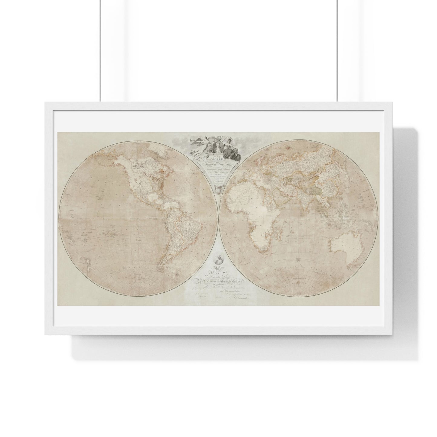 Map of the World on a Globular Projection Exhibiting Particularly the Nautical Researches of Captain James Cook (1794) from the Original, Framed Art Print