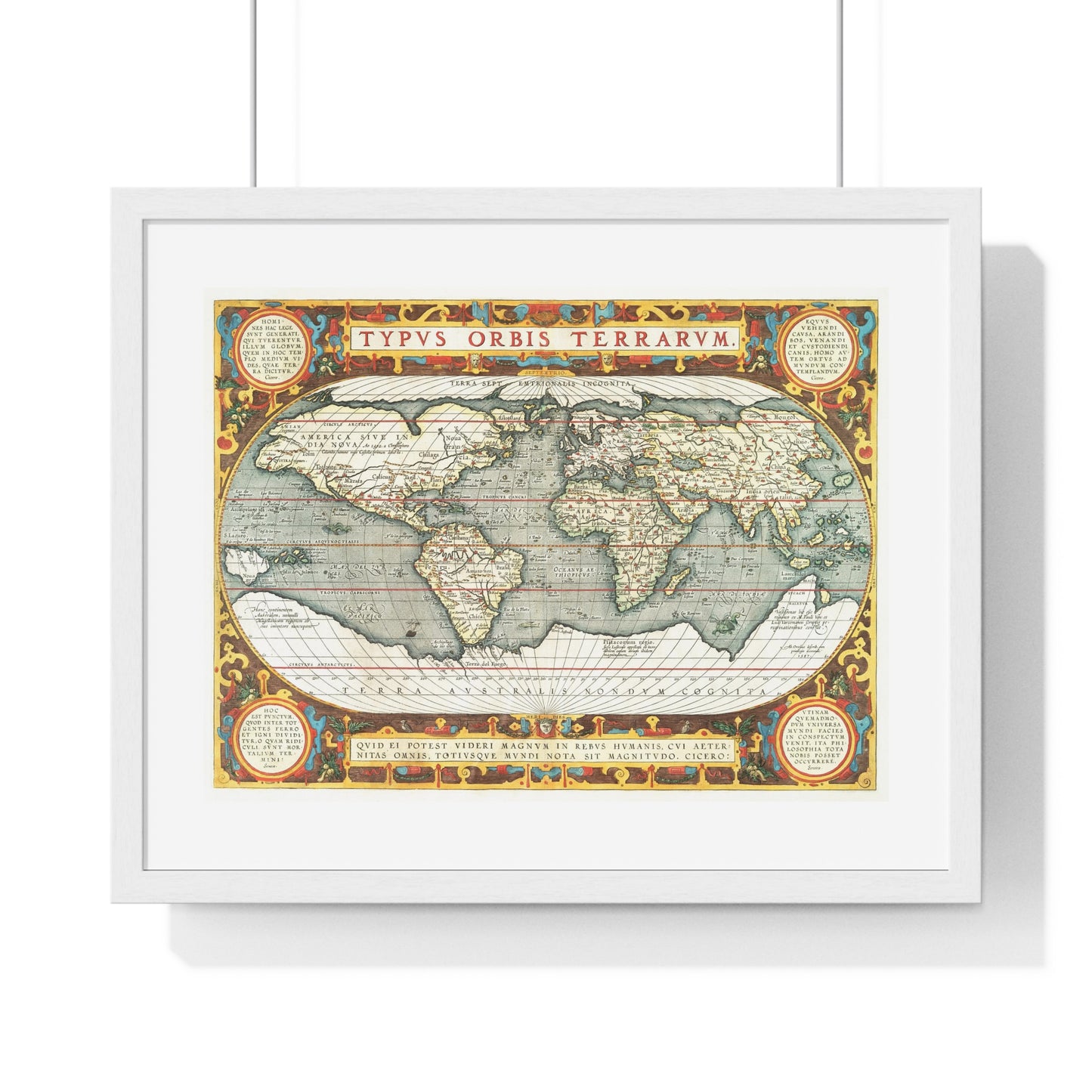 Map of the World 'Typus Orbis Terrarum' (1570-1595) by Abraham Ortelius, from the Original, Framed Art Print